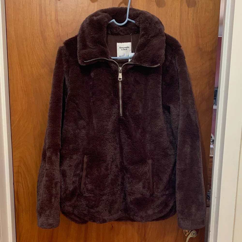 Abercrombie Brown Faux Fur Half Zip Pullover Sweatshirt